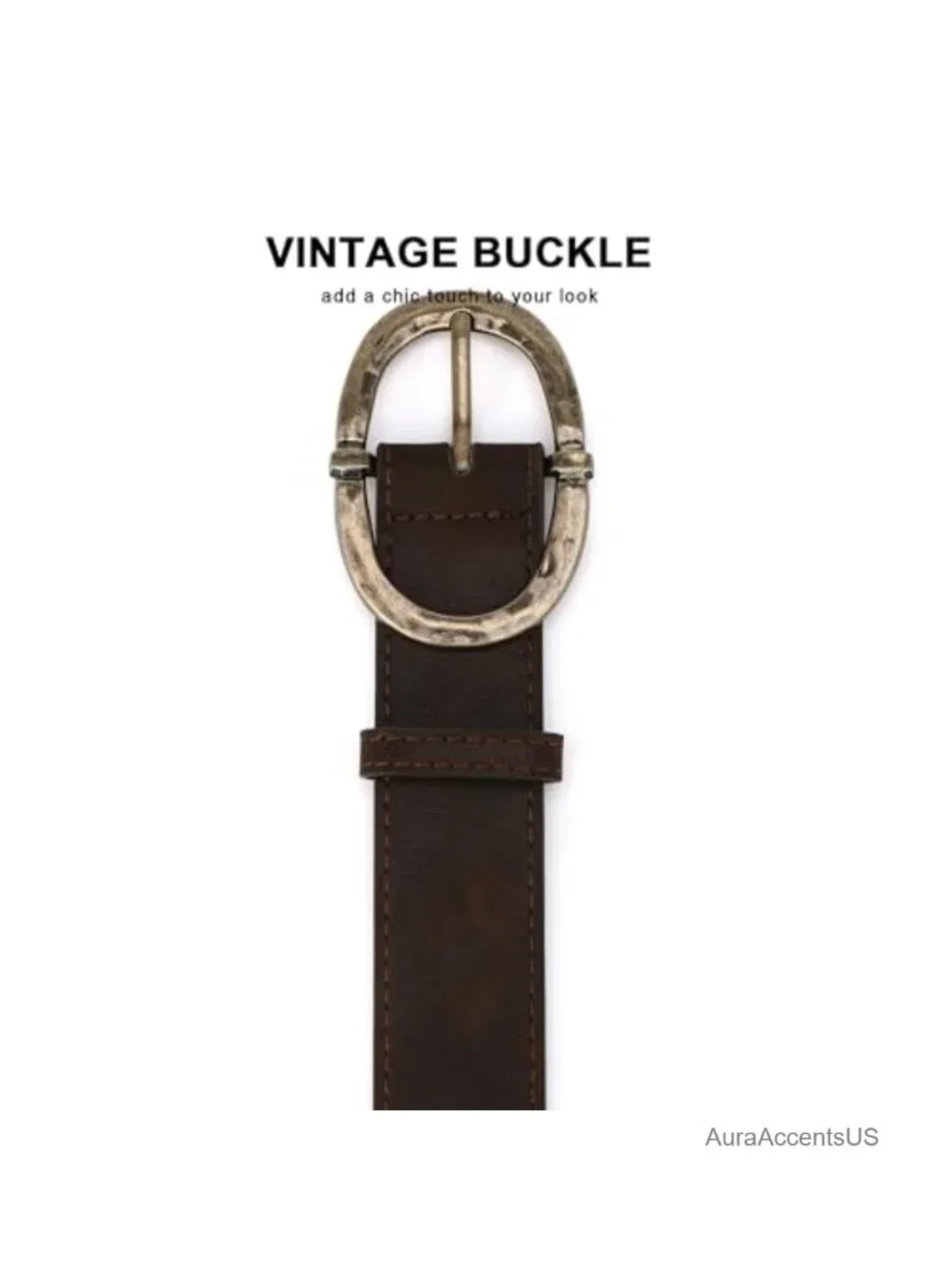 Faux Leather Western Belt 1.3 Inch Wide Vintage Gold-Tone Buckle